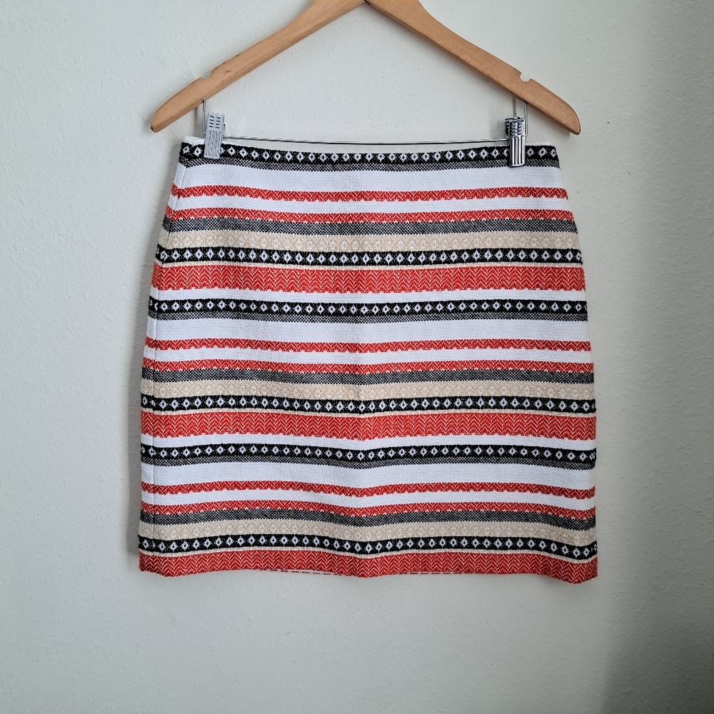 Loft Skirt Womens Size 8P Rear Zip Lined Black White Orange Woven Straight
